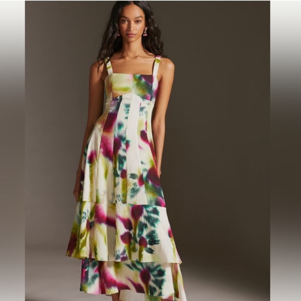 Anthropologie Tiered Watercolor Maxi Dress